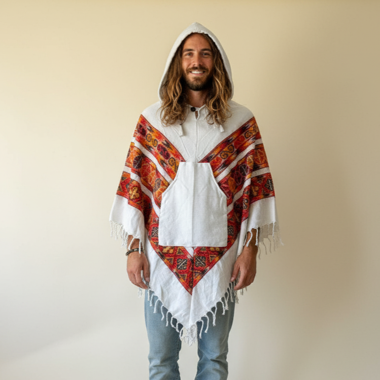 Pahadi Poncho 3 Patti with Hood - White