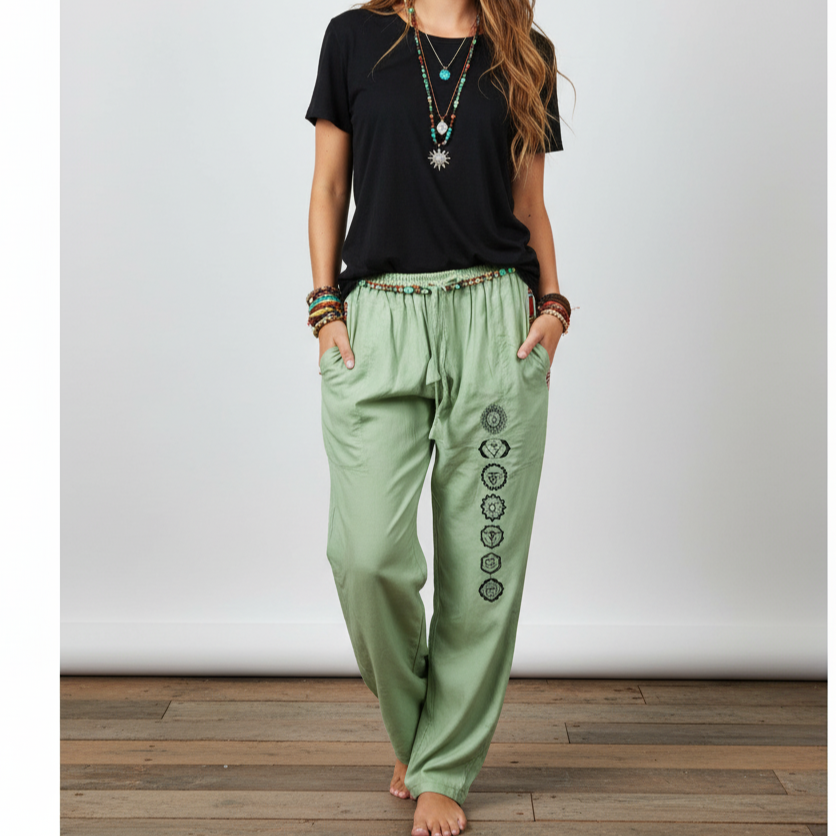 7 Chakra Pants b&w - Light Green