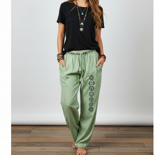 7 Chakra Pants b&w - Light Green