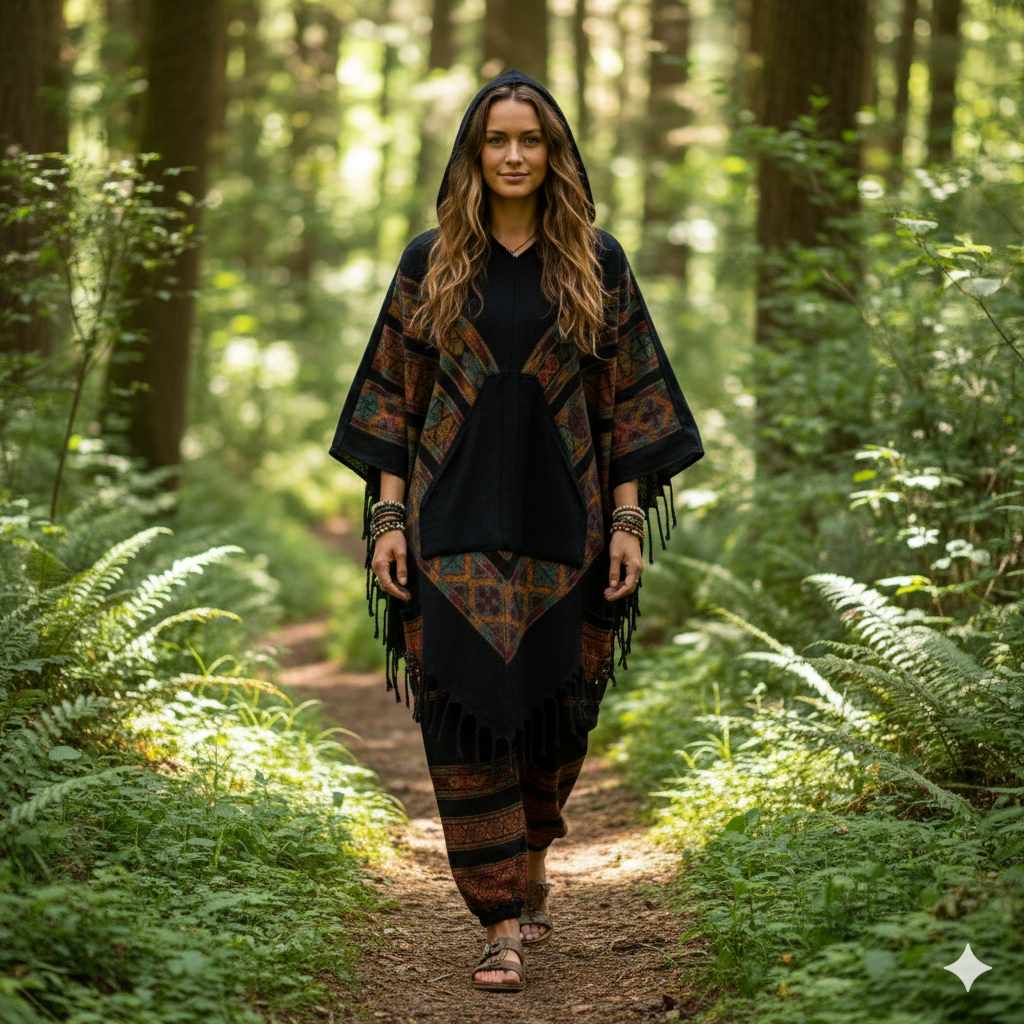 Combo Set - 3 Patti Poncho + 3 Patti Pants (Black)
