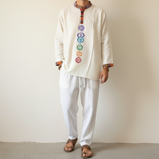 7 Chakra Kurta - Cream (Mulicolour Chakra)