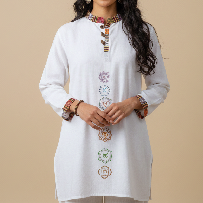 7 Chakra Kurta - White (Mulicolour Chakra)