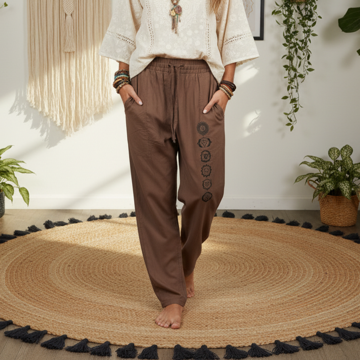 7 Chakra Pants b&w- Coffee