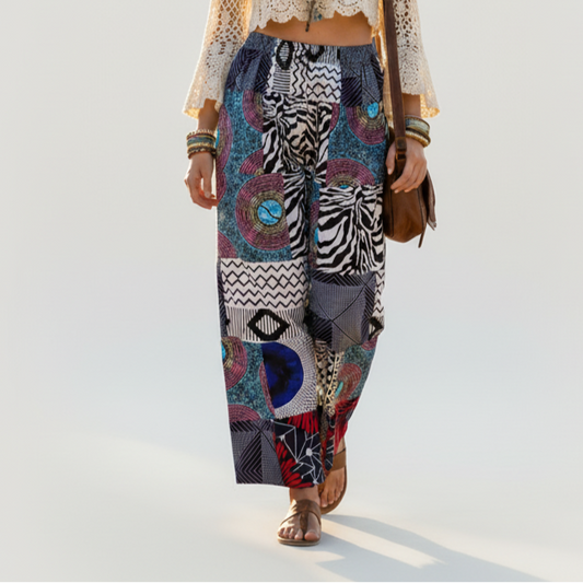 Cotton Patchwork Pants - B&W (Palazzo Style)