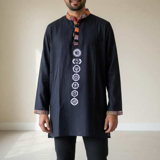 7 Chakra Kurta -Black (White Chakra)