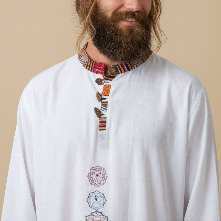 7 Chakra Kurta - White (Mulicolour Chakra)
