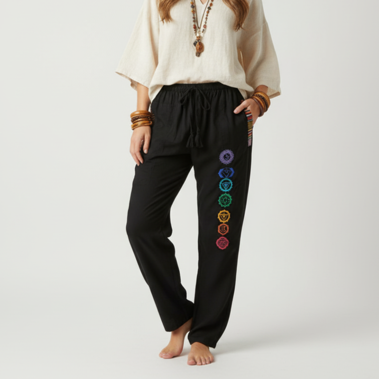7 Chakra Pants - Black (Multicolour)