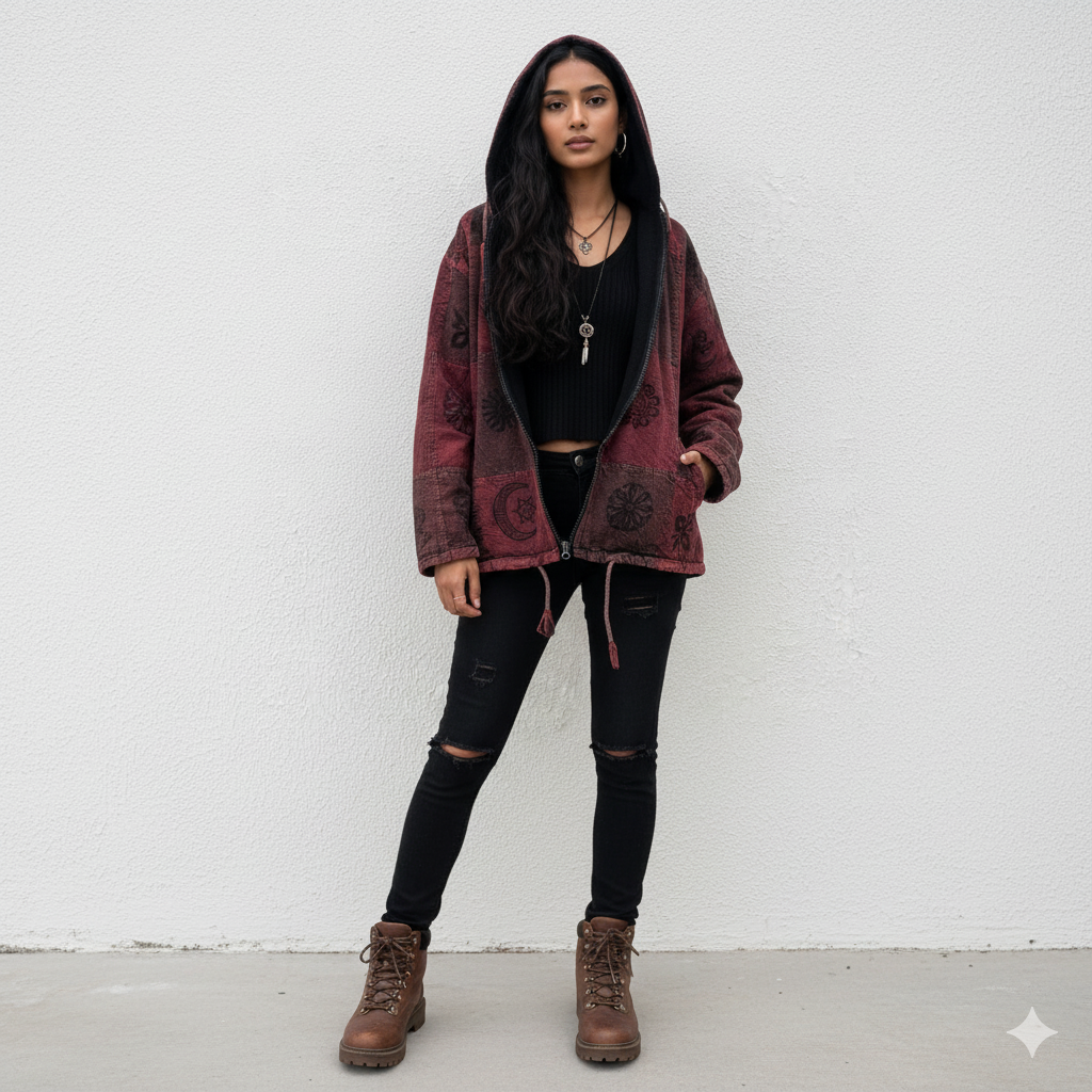 Pahadi Nepali Jacket - Vintage Wine