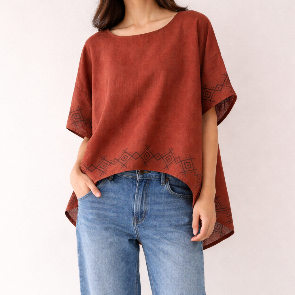 Aawara Cotton Top- Rust Orange