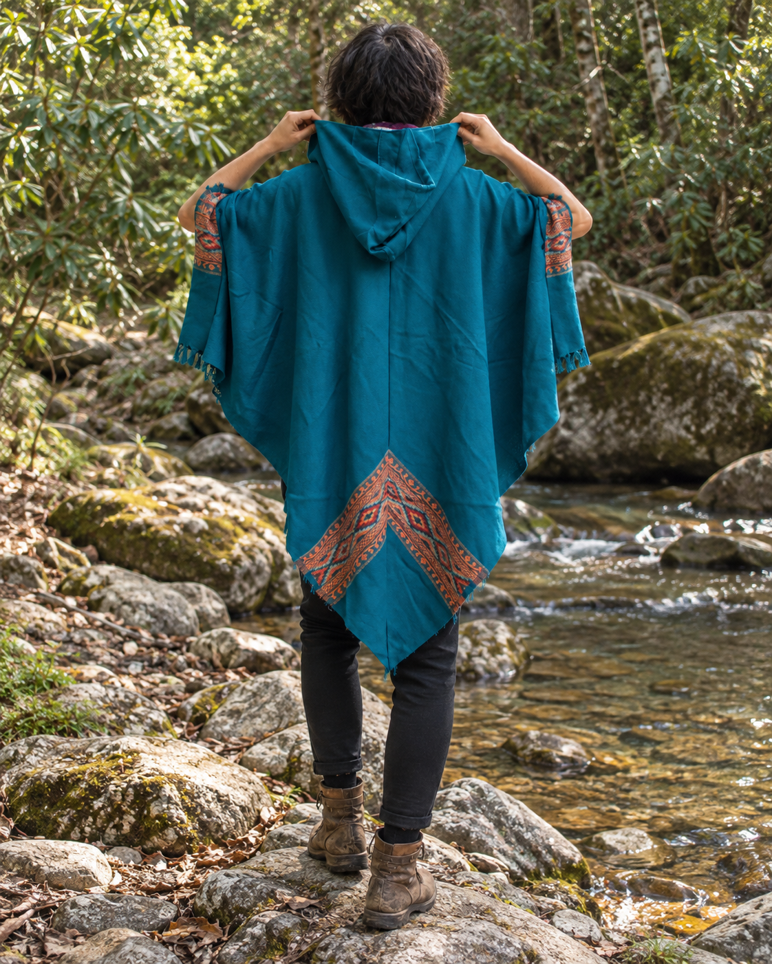 Pahadi Kullu Poncho- Firozi