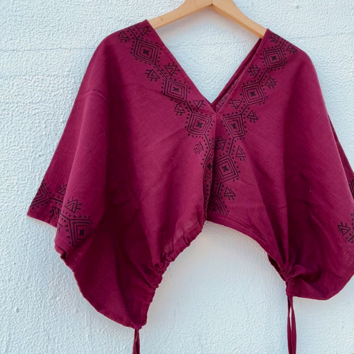 Zyra V-Neck Cotton Top - Mulberry Berry