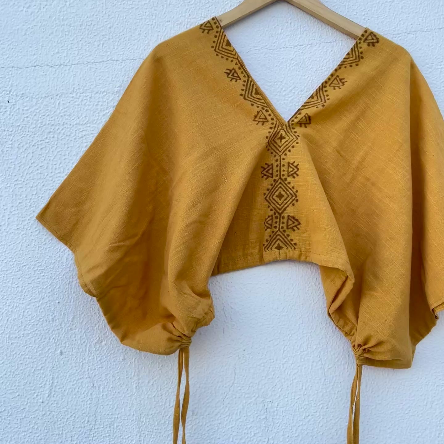 Zyra V-Neck Cotton Top - Mustard