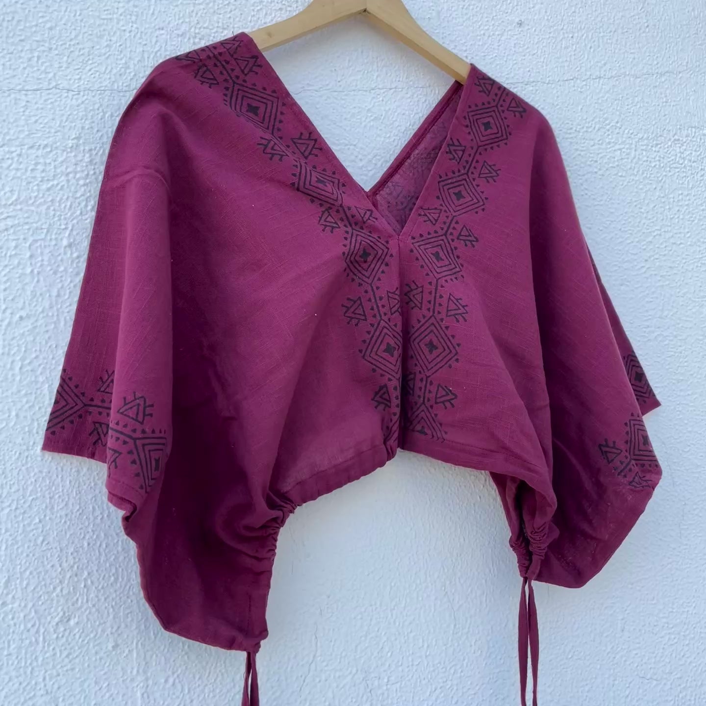 Zyra V-Neck Cotton Top - Mulberry Berry
