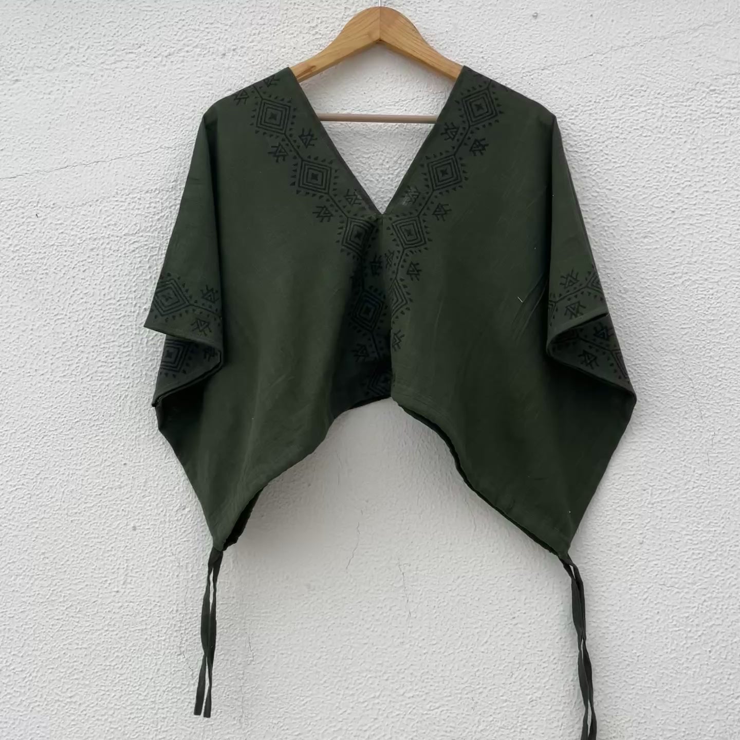 Zyra V-Neck Cotton Top - Forest Green