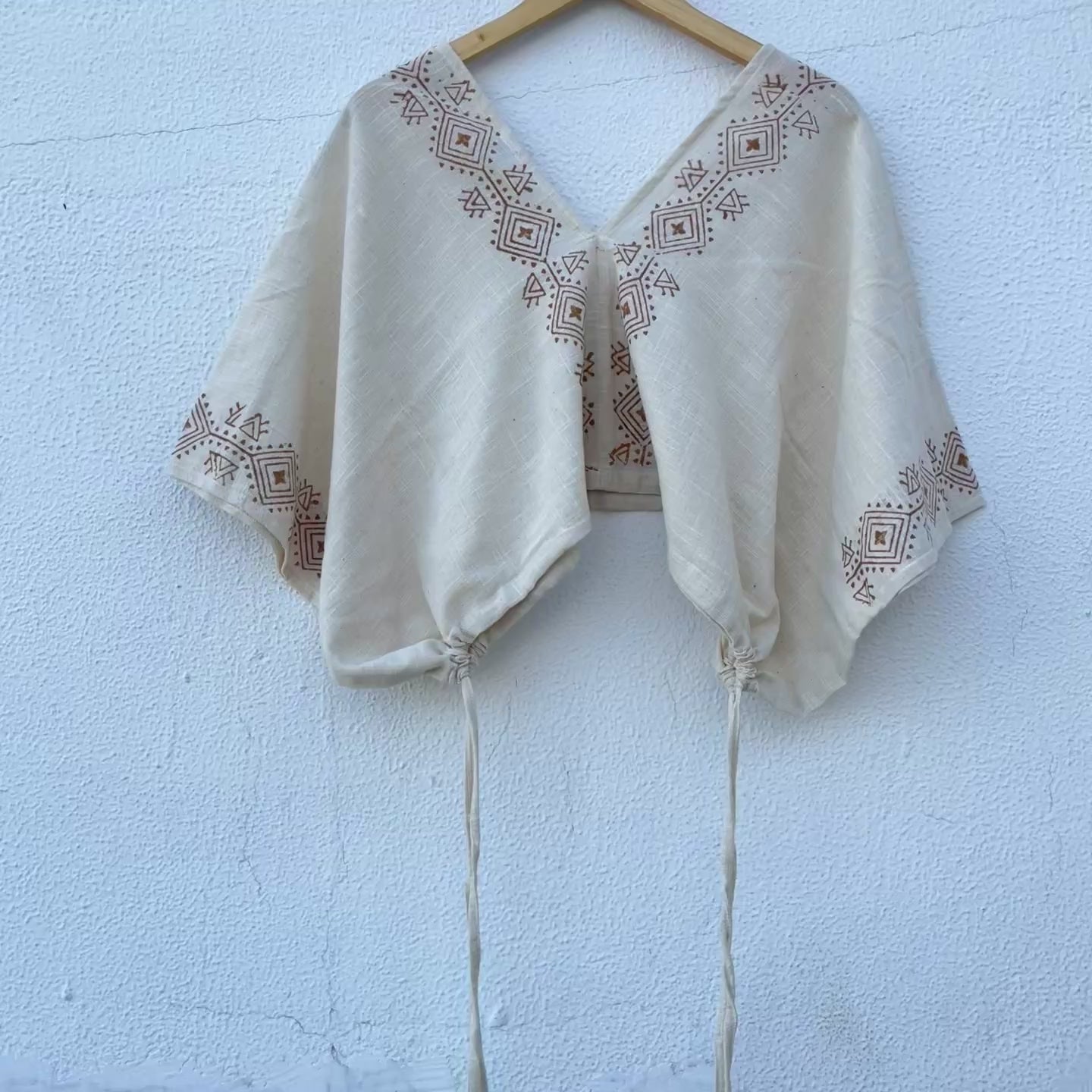 Zyra V-Neck Cotton Top - Warm Cream