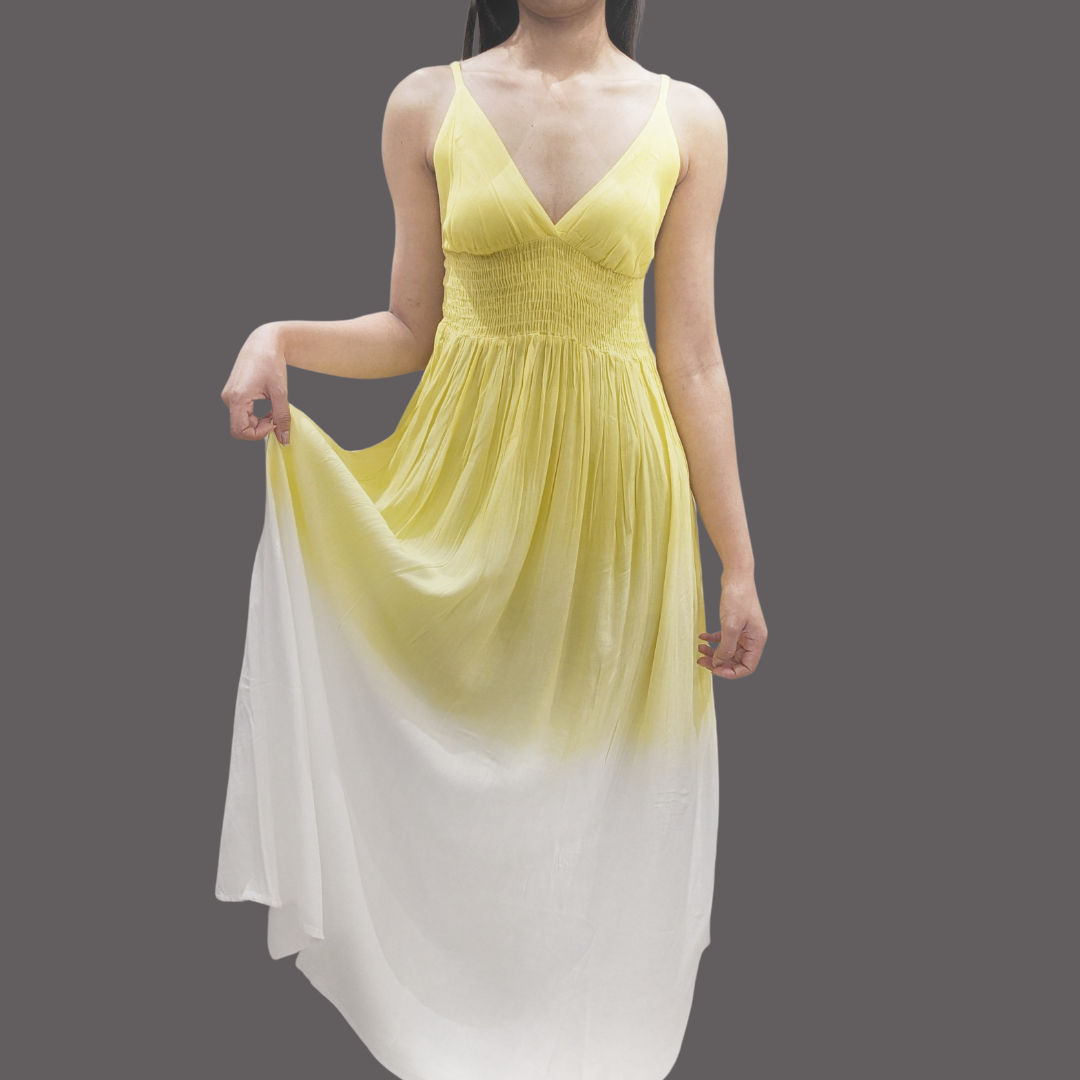 Sunset Soiree A-line Dress (Yellow+White)