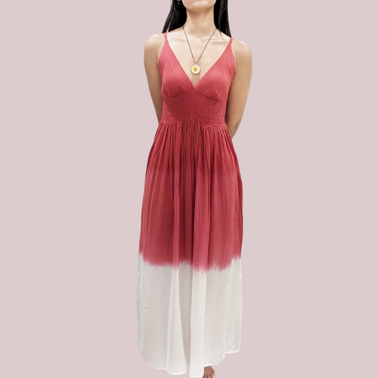 Sunset Soiree A-line Dress (Maroon+White)
