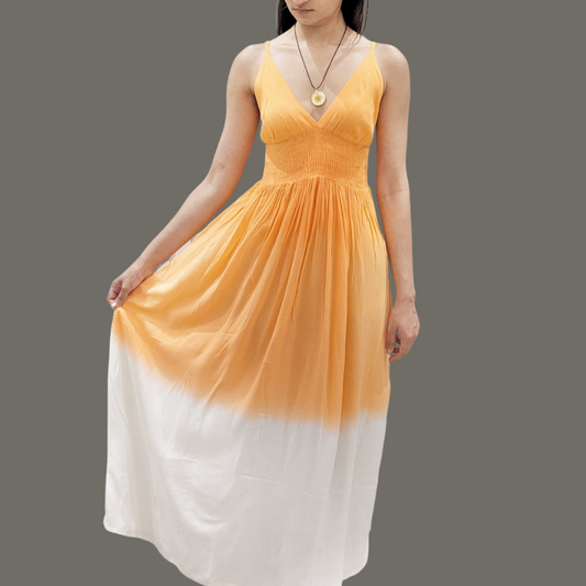 Sunset Soiree A-line Dress (Bright Orange+White)