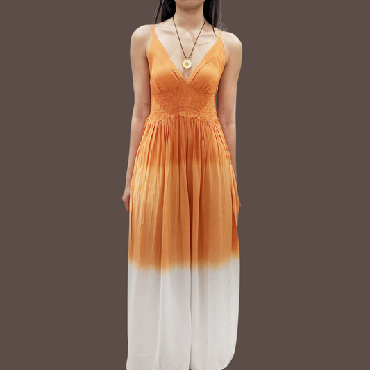 Sunset Soiree A-line Dress (Orange+White)