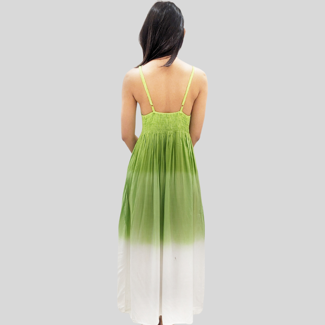 Sunset Soiree A-line Dress (Light Green+White)