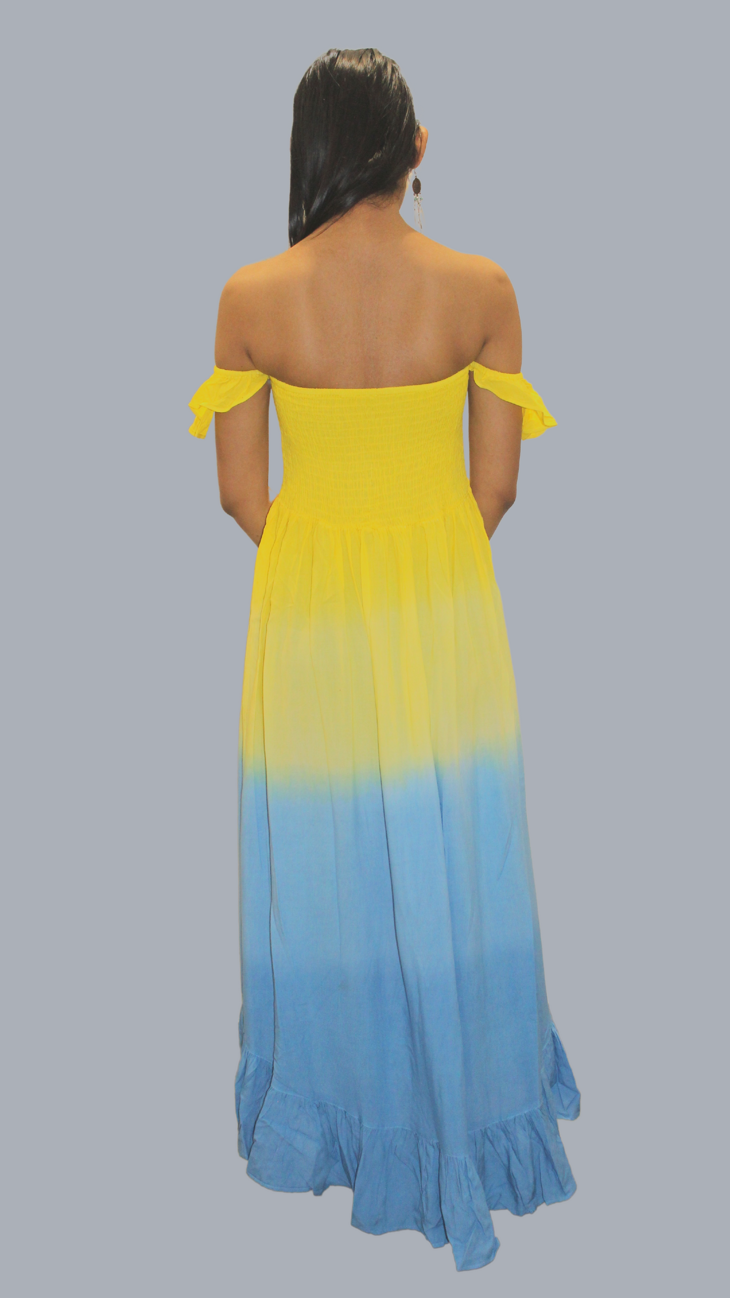 Off Shoulder Bohemian Dress (Lemon+Blue)